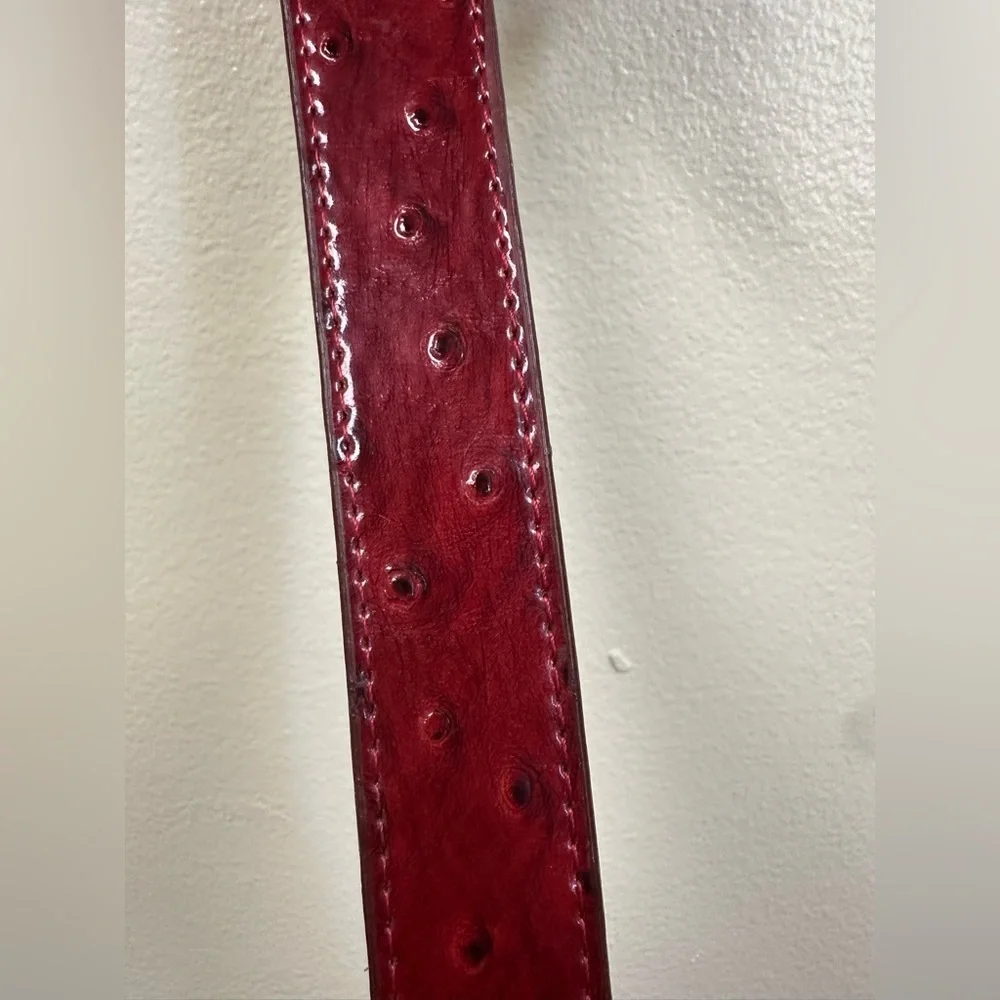 Rolfs Red Patent Leather Ostrich Quill Pattern Belt for Women L/XL Silver Buckle